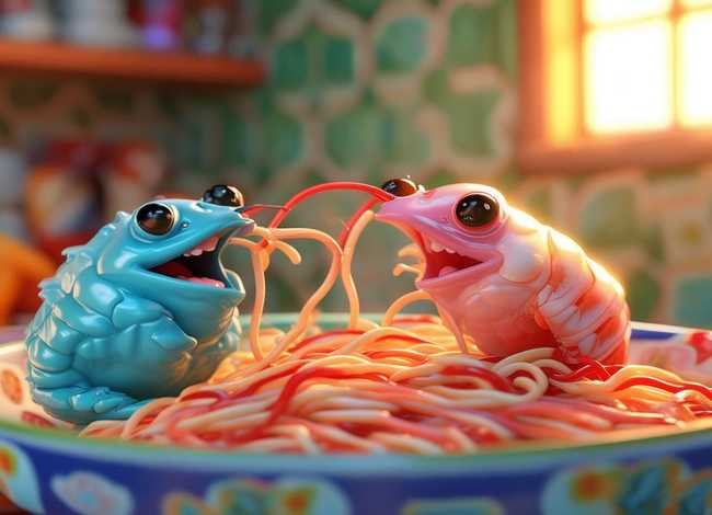 中班看图讲故事，中班看图讲故事小蟹和小虾吃面条