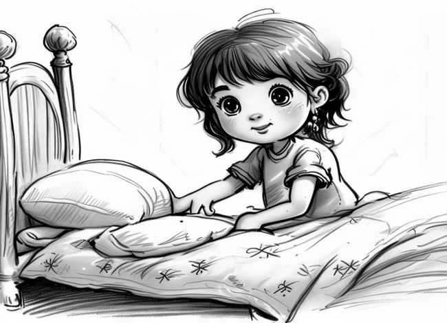 铺床女孩长大后故事；小女孩铺床简笔画