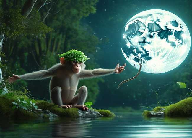 儿童故事猴子捞月看图讲故事，看图讲故事猴子捞月亮