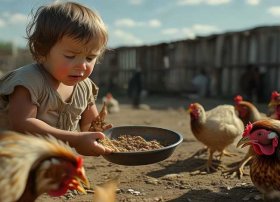 虐待儿童喂鸡食 - 喂鸡的小孩