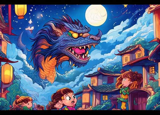 年兽的故事儿童插画，年兽的故事的图画