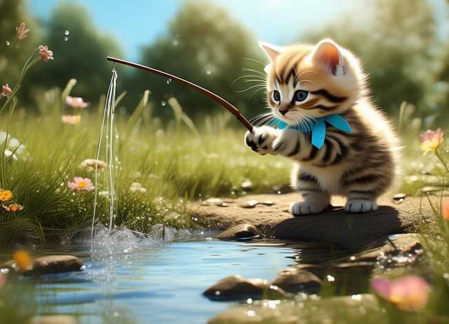 小猫钓鱼儿童故事；少儿故事小猫钓鱼的故事