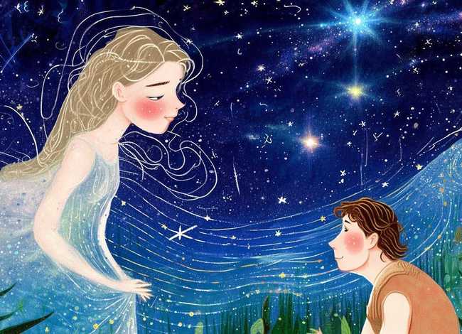 神话故事儿童画牛郎织女、神话故事牛郎织女手抄报