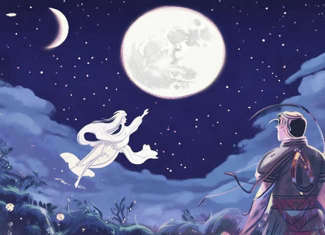 嫦娥奔月嫦娥和后羿的故事儿童画，后羿与嫦娥的故事嫦娥奔月的故事