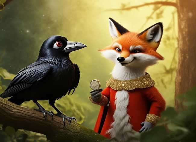 儿童故事狐狸和乌鸦插图、狐狸和乌鸦的故事插图