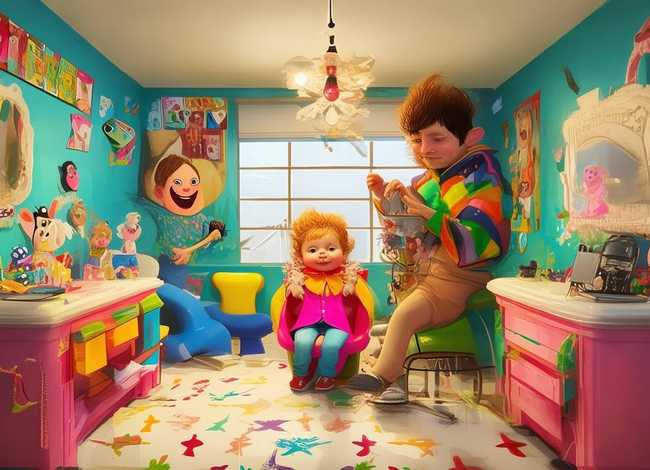 理发店儿童绘画，理发店儿童绘画图片