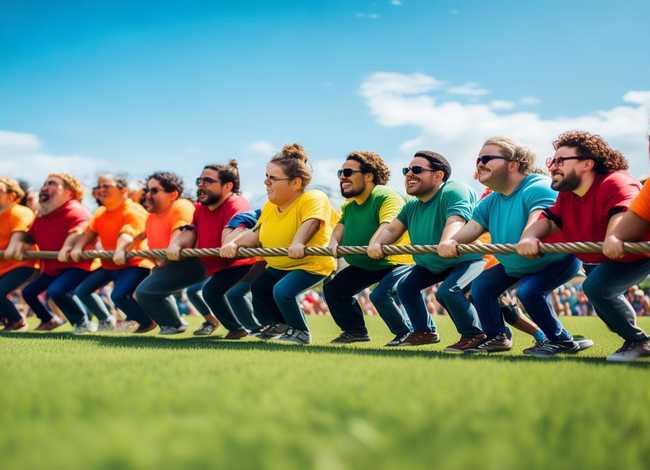 团结合作的拔河图卡通；关于团结拔河比赛的作文