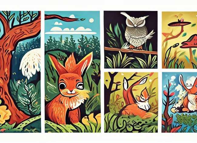 动物故事简笔画连环画图片简笔画 - 动物故事简笔画四幅连环画