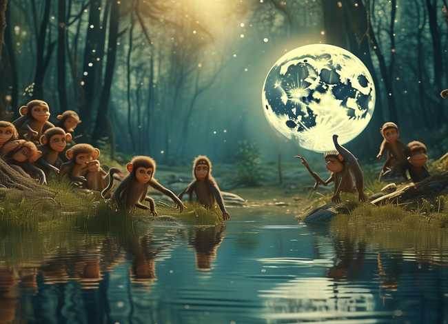 儿童故事猴子捞月亮的故事，少儿故事猴子捞月亮