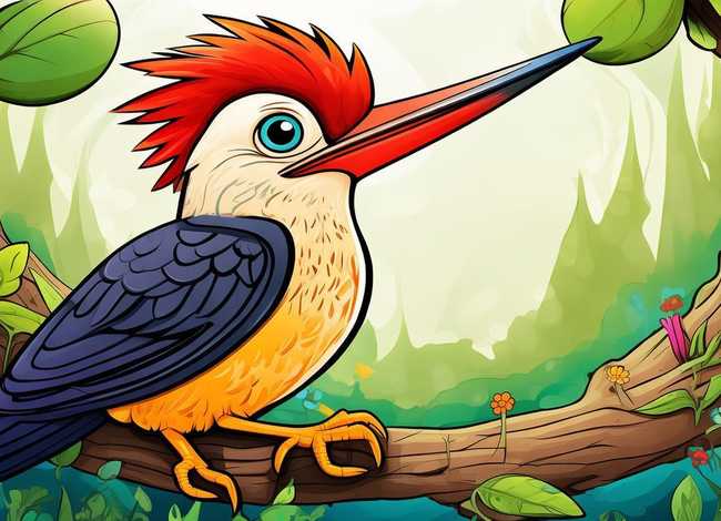 啄木鸟儿童画图片，啄木鸟儿童画作品图片