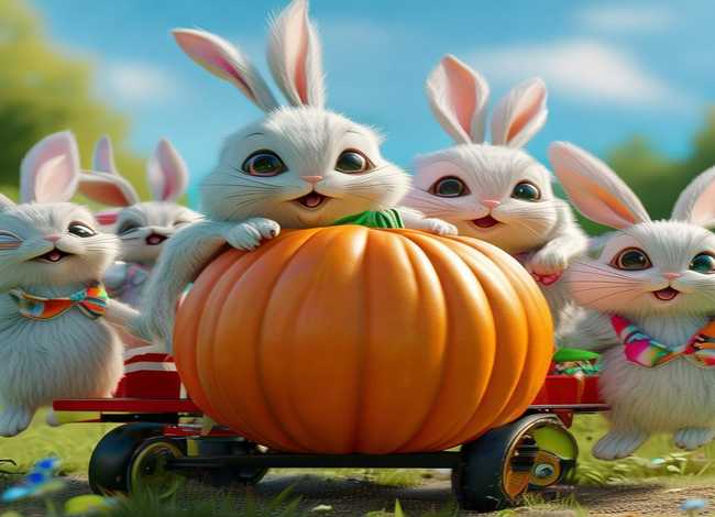 幼儿连环画图片，幼儿连环画图片4张小兔运南瓜