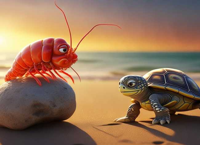 虾米讲故事，虾米在给王八讲故事