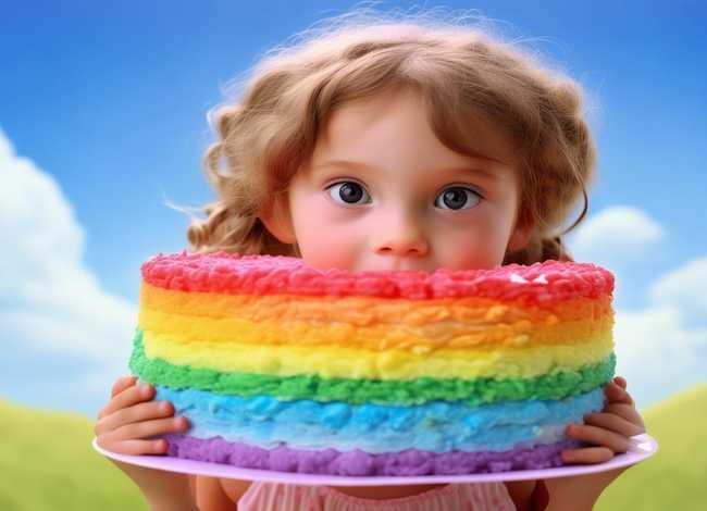 彩虹蛋糕简笔画小女孩；彩虹蛋糕简笔画小女孩图片