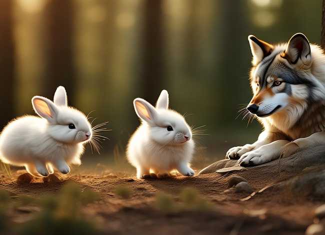 二只小兔子，二只小兔子和狼图片