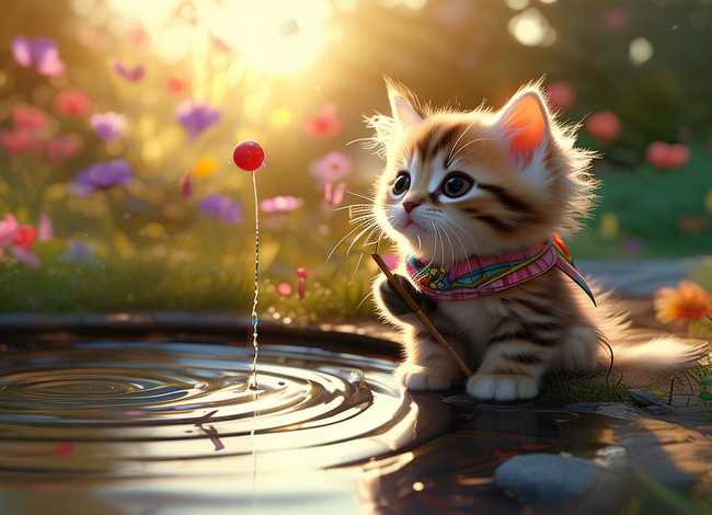 儿童睡前故事小猫钓鱼的故事 - 幼儿睡前故事小猫钓鱼