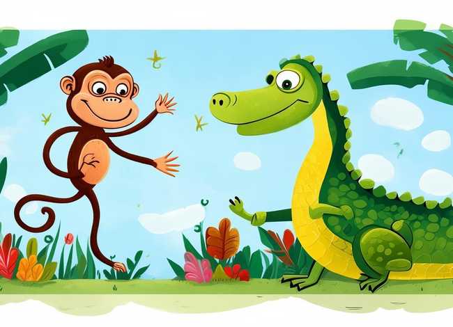 儿童英语小故事1一2分钟易背猴子和鳄鱼ppt；英语版猴子和鳄鱼的故事