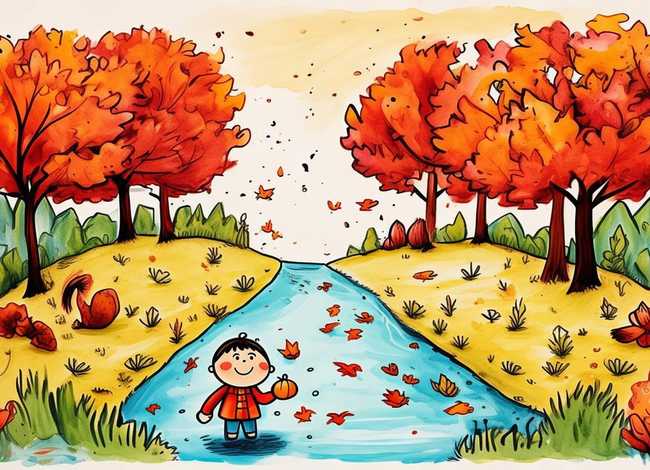 我和秋天的故事儿童画，我和秋天的故事简笔画