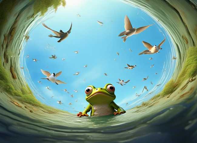 成语故事儿童画井底之蛙，井底之蛙成语故事插画