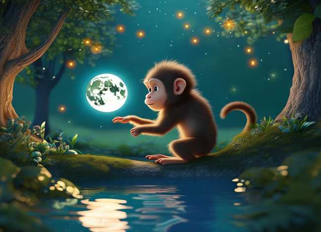 儿童睡前故事猴子捞月亮、睡前故事幼儿故事大全猴子捞月亮