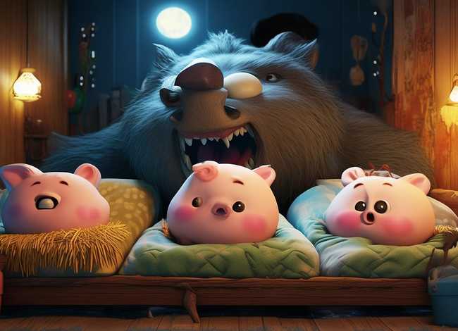 儿童睡前故事三只小猪和一只狼，三只小猪和一只大灰狼的睡前故事