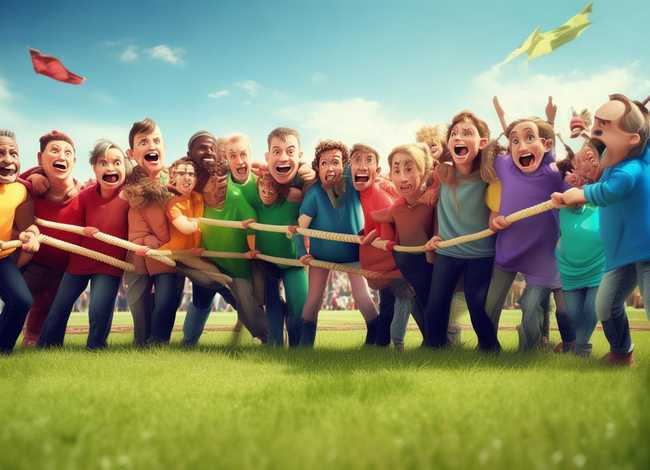 团结合作的拔河图卡通；关于团结拔河比赛的作文