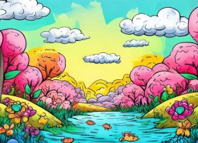 儿童描绘春天的图画 2020春天的景色画背景图片_春天的景色儿童画简笔画图片