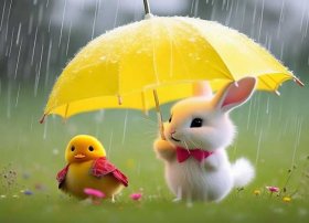 儿童故事下雨天的小兔子 看图写话小兔子为鸭子和小鸡撑伞