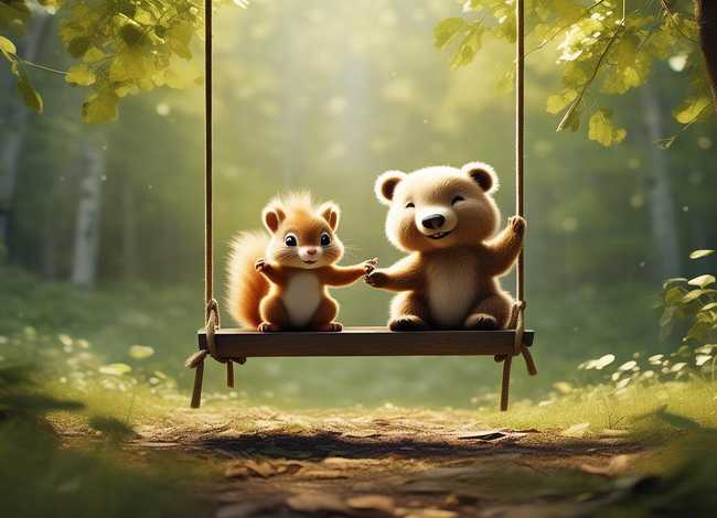 荡秋千故事图片（小松鼠和小熊荡秋千的看图编故事）