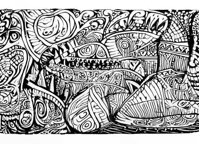 儿童黑白线描插画图片，线描风格插画-《线描装饰画》