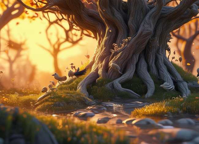 老树的童话 - 怎样用,溪水、小鸟、老树、蜗牛、蟋蟀、牵牛花编童话