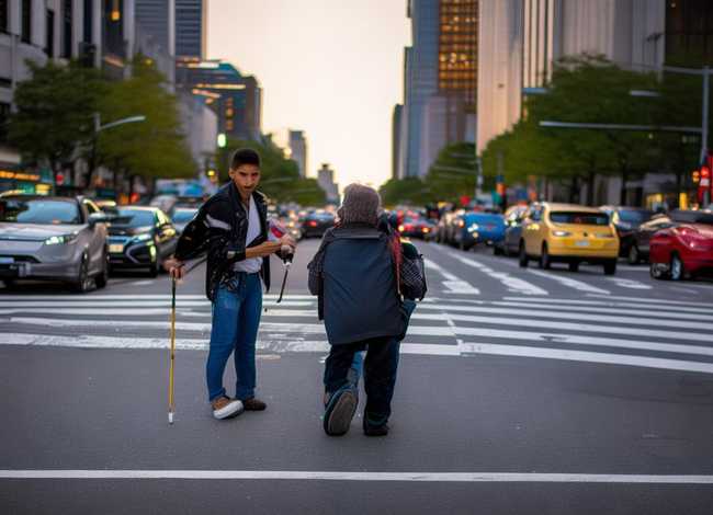 过马路小故事（扶盲人过马路看图编故事）