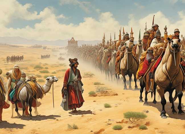 古代故事绘画图片;敦煌莫高窟323窟-《张骞出使西域图》-初唐 古代故事绘画图片;敦煌莫高窟323窟-《张骞出使西域图》-初唐