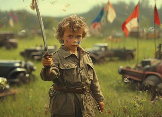 儿童打仗电影，一部外国电影讲述一个小孩一边幻想一边打仗的片子,有点老的
