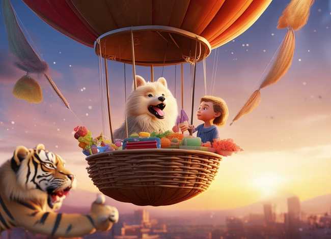 热气球睡前故事，长毛狗送土特产2(遇到老虎) 儿童睡前童话故事 讲故事