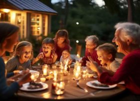 月光晚会儿童故事，看图写话家庭晚会 月光 点燃 烛光 交流 开心 笑容