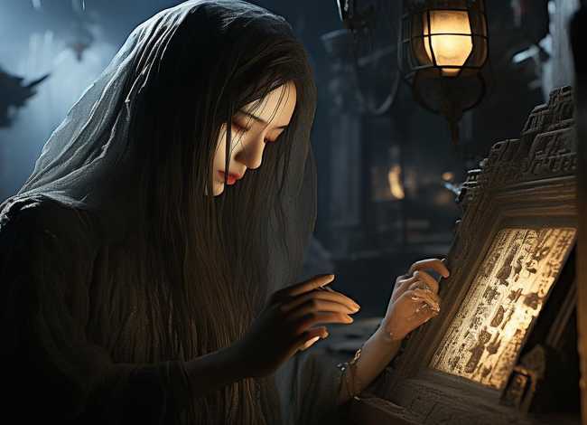 古代故事的图片；清朝一幅无名女鬼图,放大10倍后看她在干什么