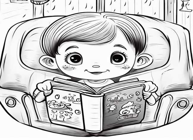 儿童故事书图片电子版 简单插画黑白儿童读书-读书插画怎么画