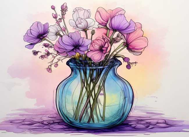 瓶子里的故事简笔画，故事插画简笔画油画棒-简笔画-油画棒画花朵步骤