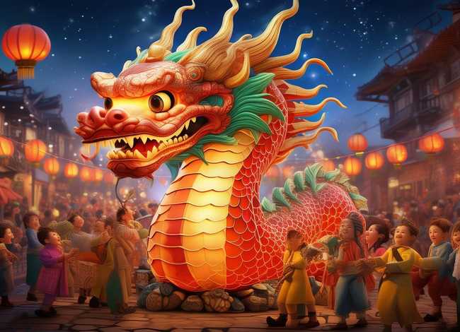 过新年儿童画；龙灯怎么画