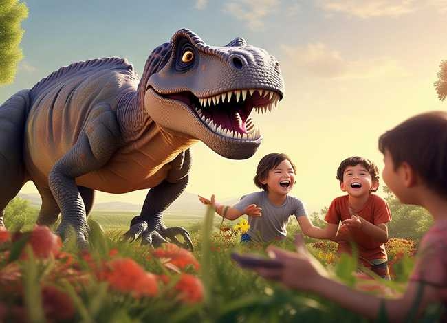 小飞讲故事 三个小孩有恐龙的动画片