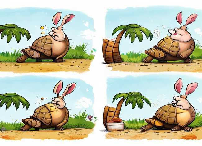 儿童故事连环画简笔画（龟兔赛跑简笔画4幅图）
