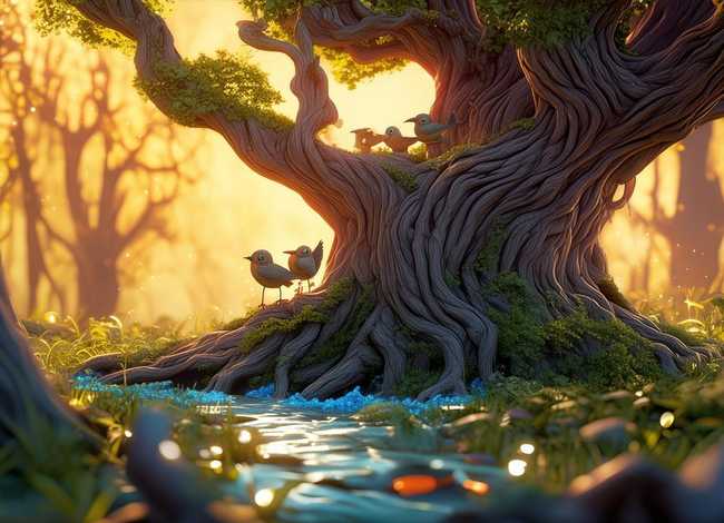 老树的童话 - 怎样用,溪水、小鸟、老树、蜗牛、蟋蟀、牵牛花编童话