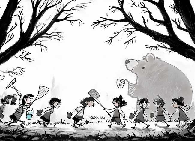 黑白画绘本故事 - 经典绘本推荐017《我们要去捉狗熊》