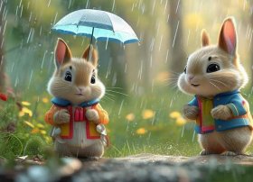 关于下雨天的故事幼儿；编一个小兔和松鼠下雨天的故事