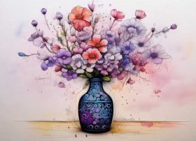 瓶子里的故事简笔画，故事插画简笔画油画棒-简笔画-油画棒画花朵步骤