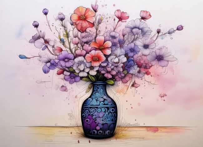 瓶子里的故事简笔画，故事插画简笔画油画棒-简笔画-油画棒画花朵步骤