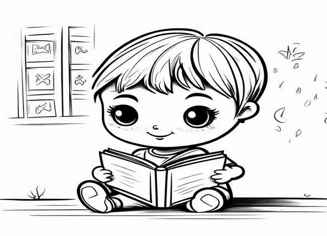儿童故事插画电子版；简单插画黑白儿童读书-读书插画怎么画
