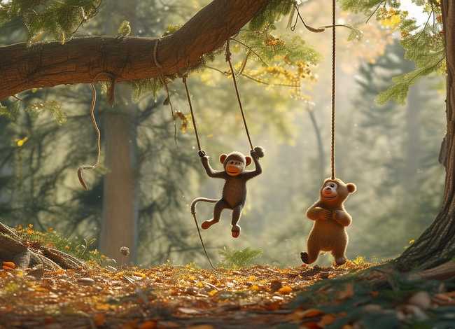 一个秋千的故事，小猴,小熊,树干,秋千,编一个童话故事650字