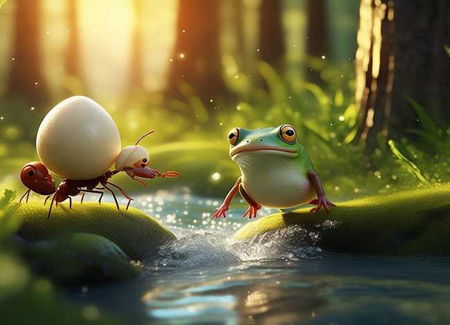 蚂蚁过河的童话、用蚂蚁、蛋壳和青蛙写一篇童话