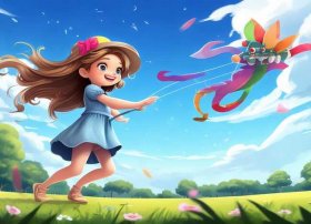 放风筝绘本故事完整儿童、怎么画一个小女孩在公园的草地上放风筝的画画